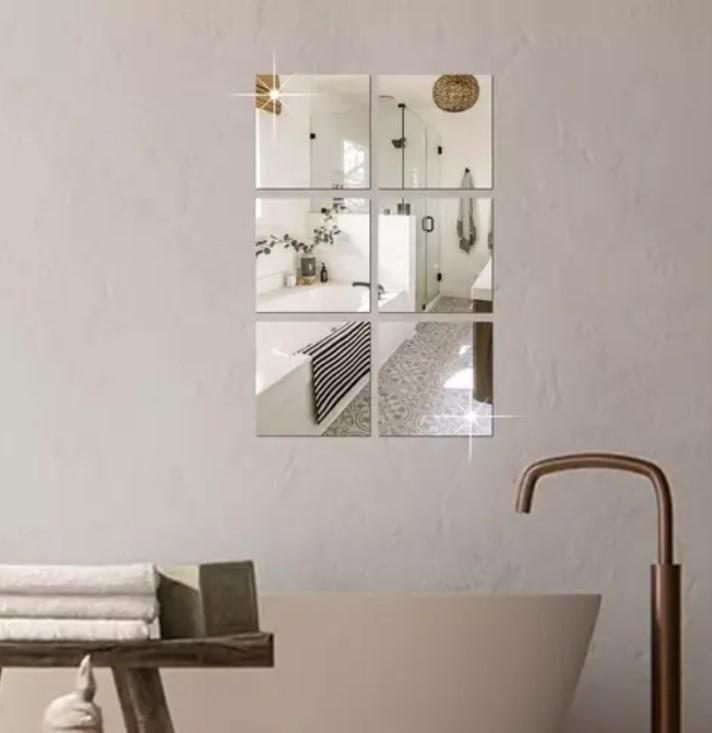 4‑Piece 15×15 cm Silver 3D Acrylic Mirror Wall Sticker Set – Stylish Peel‑and‑Stick Decor