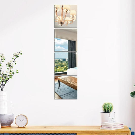 4‑Piece 15×15 cm Silver 3D Acrylic Mirror Wall Sticker Set – Stylish Peel‑and‑Stick Decor